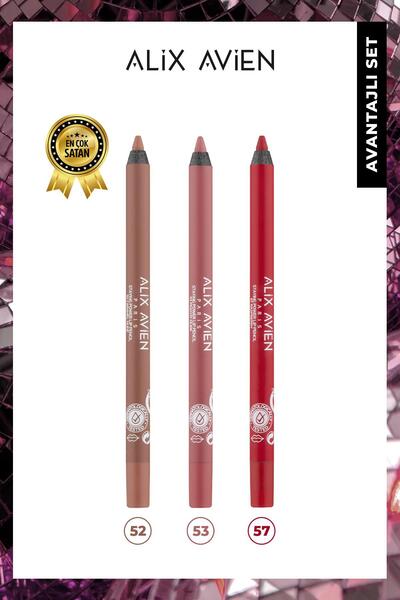 Alix Avien Suya Dayanıklı Uzun Süre Kalıcı Dolgunluk Etkili Yumuşak Uçlu Dağılma Yapmayan Dudak Kalemi Seti