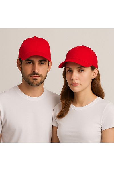 ZERAMİNE Red Flat Hat Unisex Model 100% Cotton Velcro Adjustable Women-Men