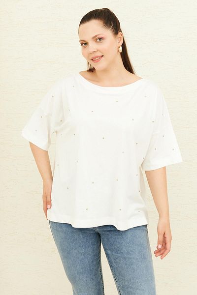 Curly Bone Stone Boat Neck T-shirt