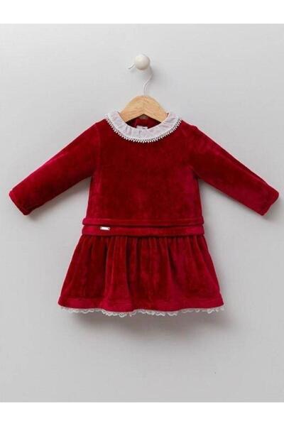 Zekids Kız Bebek Kırmızı Kadife Tasarım Elbise