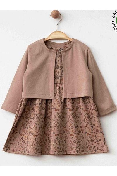 Zekids Baby Girl Floral Patterned Cardigan Double Organic Dress