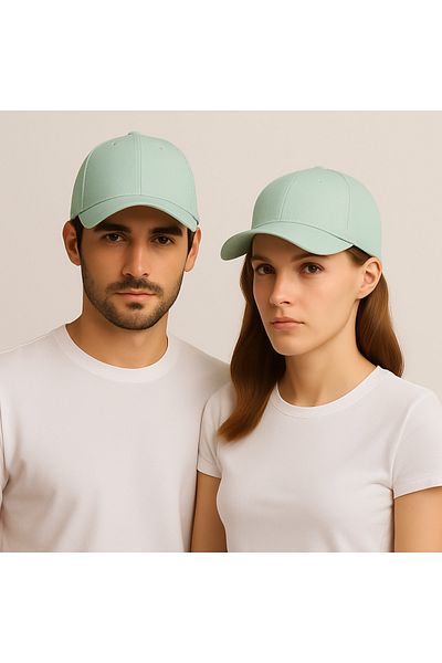 ZERAMİNE Flat Hat Unisex Model 100% Cotton Velcro Adjustable Women-Men Mint Green