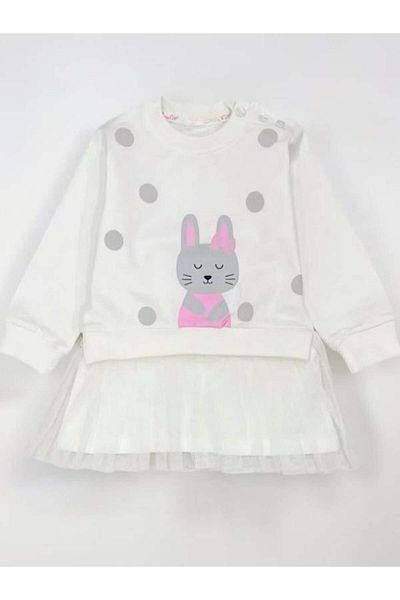Zekids Girl's Rabbit Print Skirt Tulle Sweat Dress