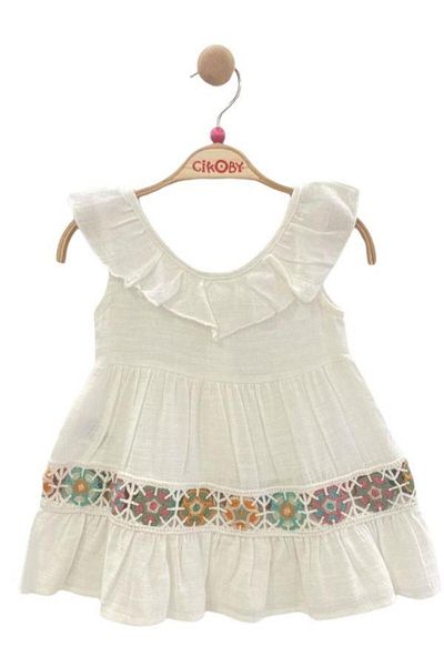Çikoby Motif Patterned and Ruffled Collar - Baby Girl Dress