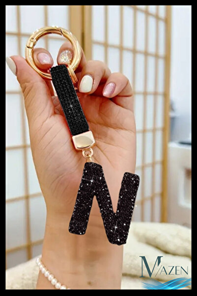 MAZEN سلسلة VIP - سلسلة مفاتيح وحقيبة ساحرة بحروف N باللون الأسود