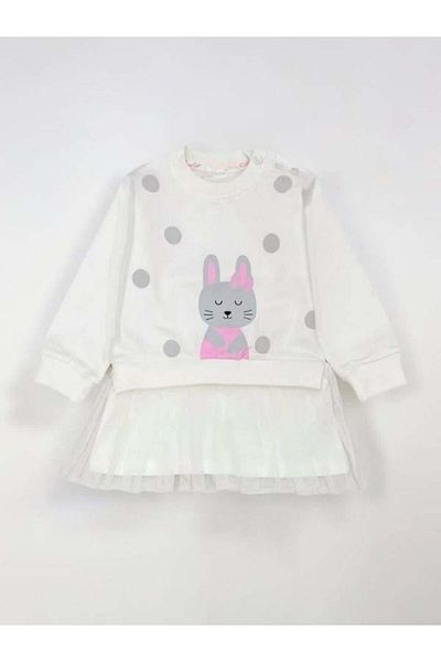 Zekids Girl's Rabbit Print Skirt Tulle Sweat Dress