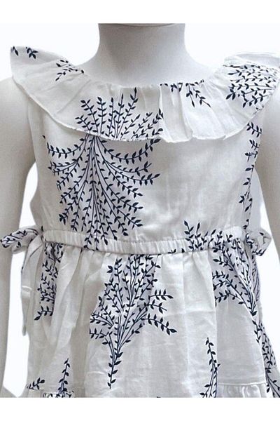 Çikoby Blue Patterned - Elastic Waist Baby Girl Ruffle Dress