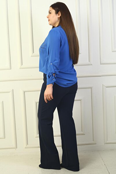 By Saygı Γυναικείο ελαστικό ριγέ παντελόνι Palazzo Plus Size