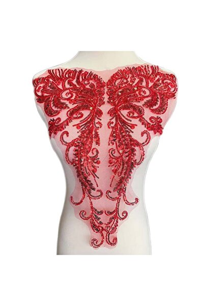 Choice زوج واحد أحمر/45*16 سم أنبوب من أحجار الراين على شكل زهرة بيضاء مطرز بالترتر، رقعة خياطة، تطبيق صدرية من الدانتيل