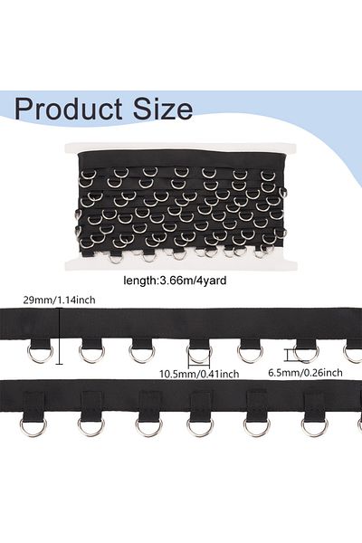 Choice Aech09-02861 4 Yards Black Grommet Trim With D Rings(6.5X10.5MM/0.2X0.4INCH) 2.9cm/0.1inches Wide Co