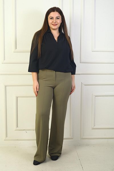 By Saygı Women's Elastic Waist Striped Large Size Palazzo Trousers