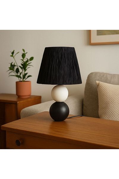 Safir Light Light Vestri Ceramic Lampshade - Black / White - 40X40X25 cm