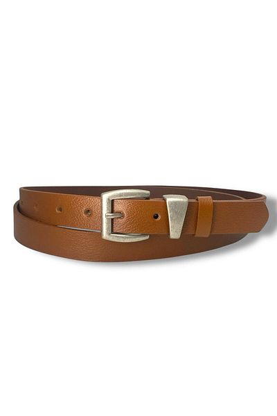 Gesa Men's 100% Genuine Leather Thin Tin Plated Buckle Tan Belt 2.5 cm