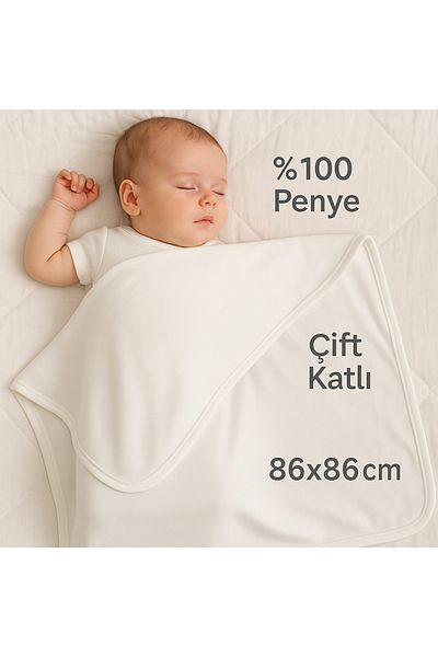 Babush Ecru Baby Blanket |   Double Layer 86X86 cm 100% Combed Cotton |   Suitable for Newborn