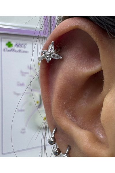 Arescollection Zircon Stone Butterfly Model Cartilage Helix Earlobe Compatible Piercing Earrings