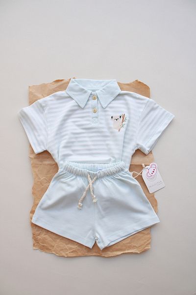Oh La La Koala For Little Ones Set pantaloni scurți cu guler polo brodat Koala cu dungi albastre