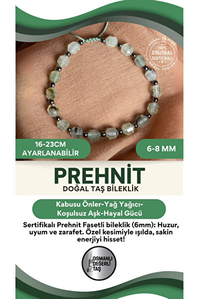 OSMANLI DEĞERLİ TAŞ Certified Prehnite Faceted Natural Stone Special Cut Brac...