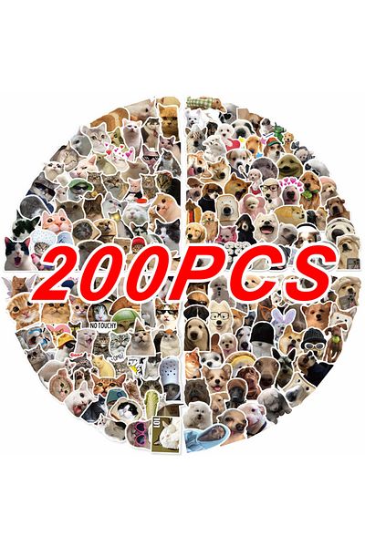 Miniso 200pcs 100/200pcs Funny Kawaii Cat Stickers Animal Dog Laptop Scrapbook Decoration Decals Stationery