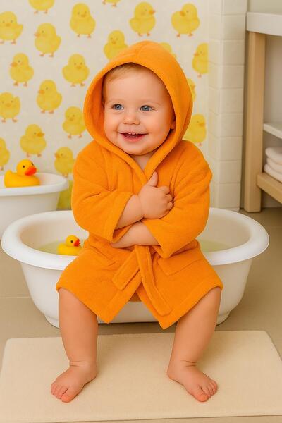 Ender Home CottonVerse Bebek & Çocuk Kapşonlu Bornoz – %100 Pamuk, Unisex