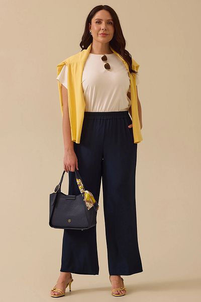 Gala-Xi Galaxi Women's Large Size Elastic Waist Wide Leg Pants 4008 Navy Blue
