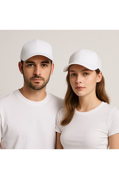ZERAMİNE White Flat Hat Unisex Model 100% Cotton Velcro Adjustable Women-Men