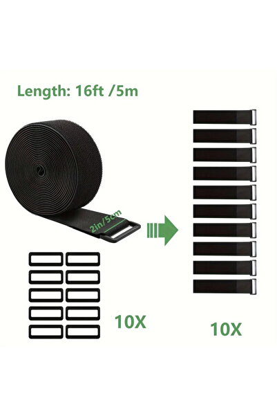 Choice أشرطة كابلات بعرض 5 سم وبطول 5 أمتار، متينة مع مشابك، أشرطة سوداء بخطا...