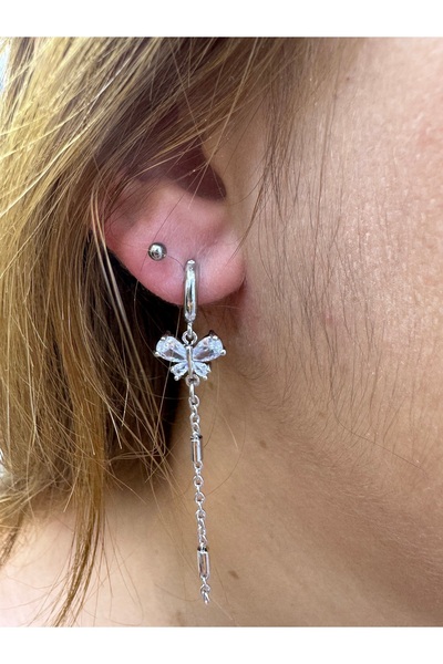 Arescollection ZİRKON TAŞLI RODYUM KAPLAMA KARARMAZ 1 ÇİFT KELEBEKLİ KÜPE