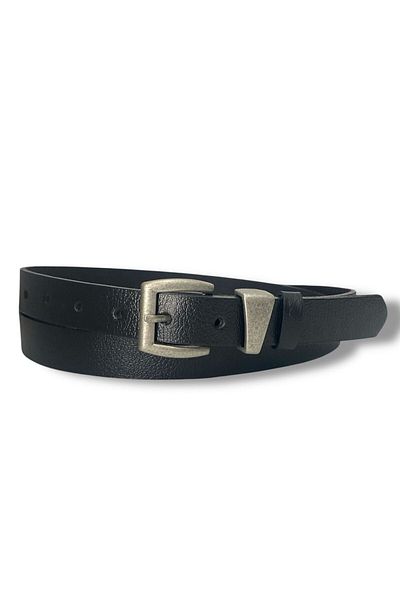 Gesa Men's 100% Genuine Leather Thin Tin Plated Buckle Black Belt 2.5 cm
