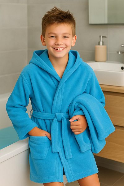 Ender Home Halat de baie cu glugă pentru tineri și copii, 100% bumbac, unisex