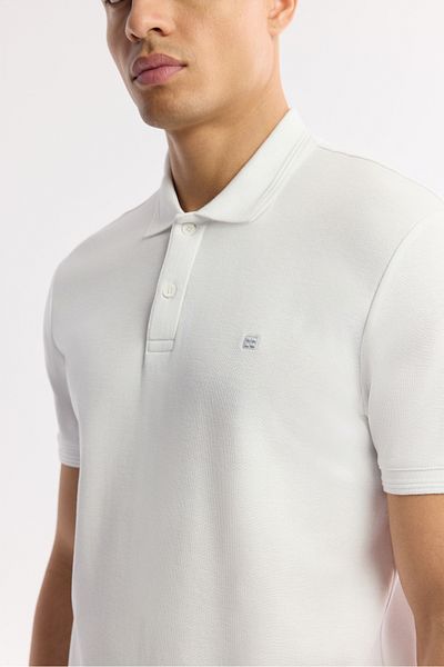 Avva Tricou alb pentru bărbați, cu croiala normală, 100% bumbac, cu uscare rapidă, fără ondulare, cu gât polo B001032
