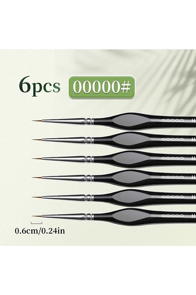 Choice 6pcs 00000 Fine Tip Paint Brush Set For Acrylic, Models, Mini Miniature Detail , Nylon Hair Thin Ex
