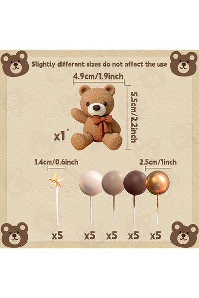 Choice Set 2 Laventy Brown Bear Cake Decoration Beige Brown Balls Cake Topper Boho Bears Cake Decoration Ba