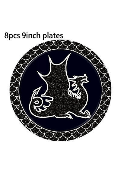 Choice3 MM207-8pcs-9inch Cartoon Black Dragon Theme Disposable Tableware Sets...