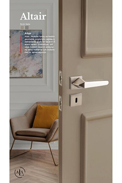 alastore Altair - Oda Kapı Kolu Kare Rozetli Sağ Sol Uygun İç Ev Kapısı Kol Kolları-A204