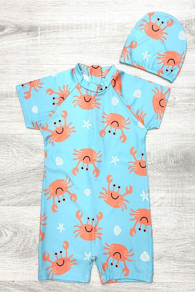 My Kids Wear Costum de baie cu bonetă, fermoar de plajă, salopetă de protecție solară pentru băieți