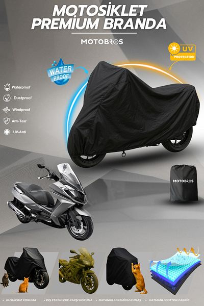 Motobros Motorcycle Tarpaulin Kymco Downtown Black Waterproof and Durable (Thickest) Fabric Lifetime Use