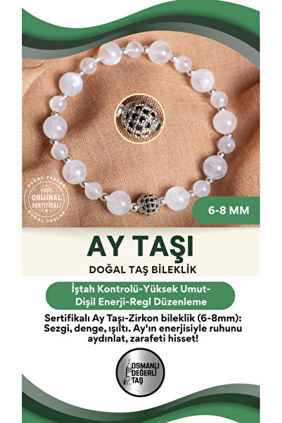 OSMANLI DEĞERLİ TAŞ SERTİFİKALI Ay taşı Doğal Taş Zirkon Aparat Bileklik 6-8 mm