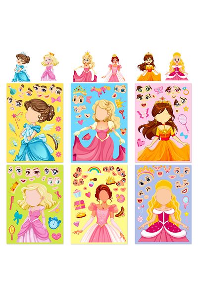 Choice Princess A 6pcs 6-42sheets Children Diy Puzzle Sticker Games 6 Princess Mermaid Make A Face Funny As