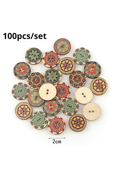 Choice Retro2 100 قطعة 20 مم 100 قطعة، 20 مم أزرار خشبية عتيقة ملونة مطلية زر...