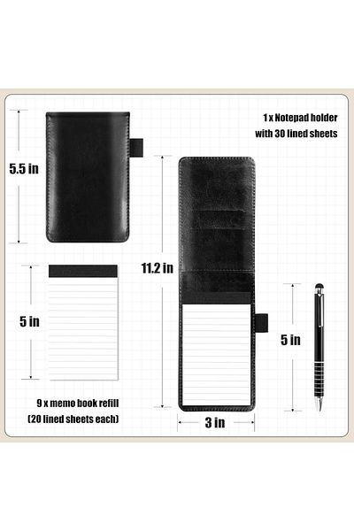 Choice Black(1PEN) Mini Flap Pocket Pants Portable Note Pad, Strap Pencil Bag Meeting Minutes Book, Pu Leat