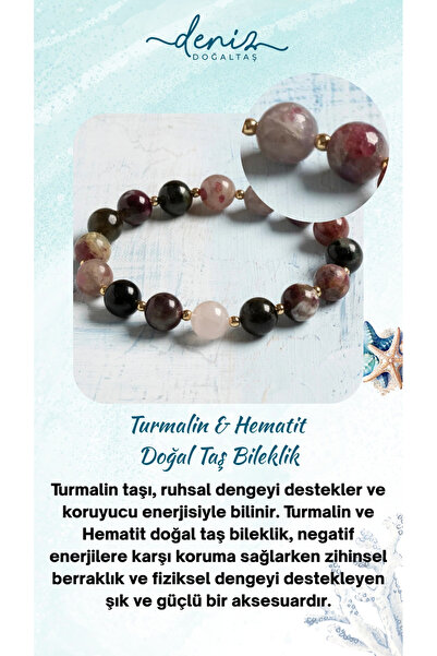 Deniz Doğal Taş Sertifikalı Turmalin ve Hematit Doğal Taş Bileklik – 8 mm