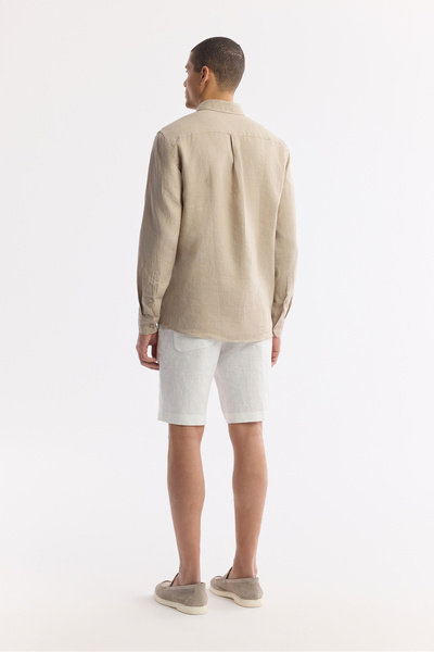 Avva Erkek Vizon Düğmeli Yaka %100 Keten Comfort Fit Gömlek B002191