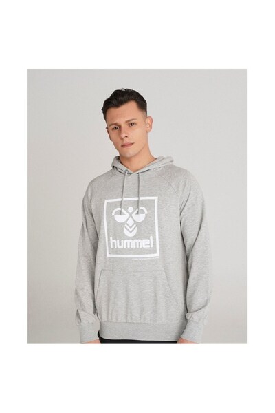 hummel T-ısam 2.0 Erkek Gri Baskılı Kapüşonlu Sweatshirt
