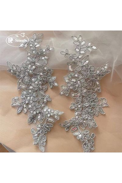 Choice Smoke Gray 10pcs 10pcs/5pairs. Border Lace Shining Sequins Mirrored Flowers.wedding Dress Wedding Sh