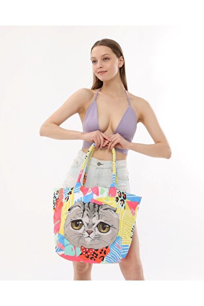 Bolder Daisy Renkli Kedi Plaj Çantası