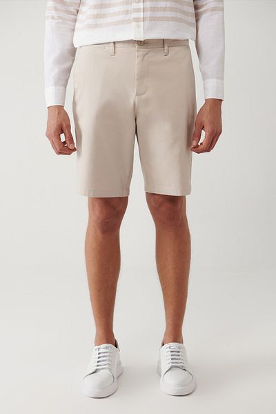Avva Men's Beige Relaxed Fit Stretchy Patara Chino Canvas Shorts B003730