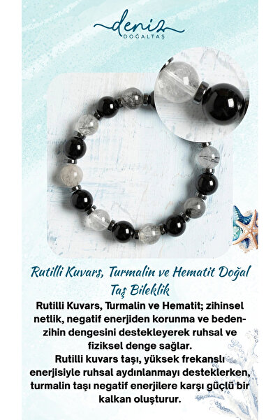 Deniz Doğal Taş Sertifikalı Rutilli Kuvars, Turmalin ve Hematit Doğal Taş Bil...