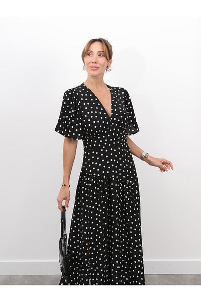 Maldia Shop Γυναικείο Μίντι Φόρεμα με Πουά Μαύρο