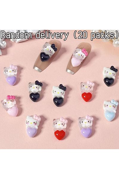 Choice No.3color Random 20 No.3 20/40cartoon Cat Cartoon Nail Accessories Mixed With Cute Love Three-dimens