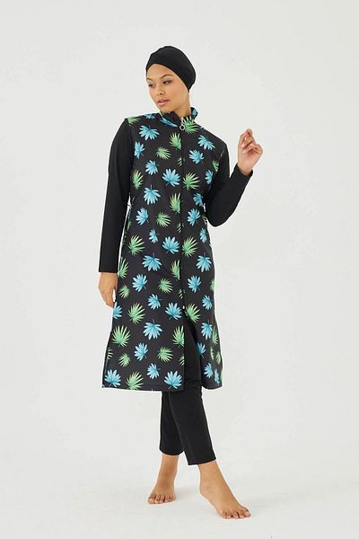 Starinci Mayo Μαγιό Hijab με μανίκια Lycra Plus Size - Μοτίβο φύλλων